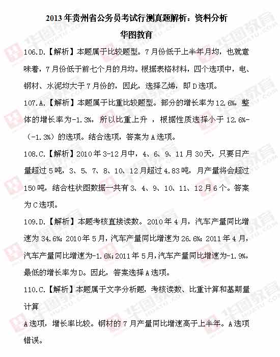 貴州省2013年公務員考試行測真題答案解析：資料分析1