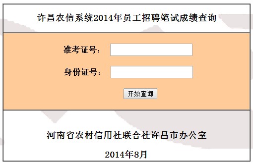 河南許昌市農村信用社2014年招聘筆試成績查詢入口1