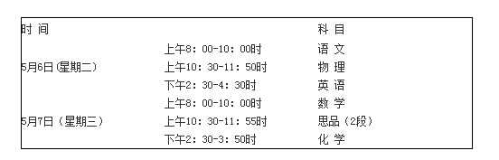 2014年廣東廣州天河區中考一模時間為5月6日至7日1