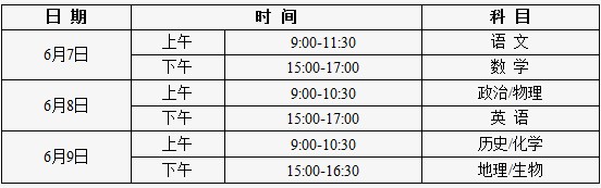 海南2014年高考時間安排1