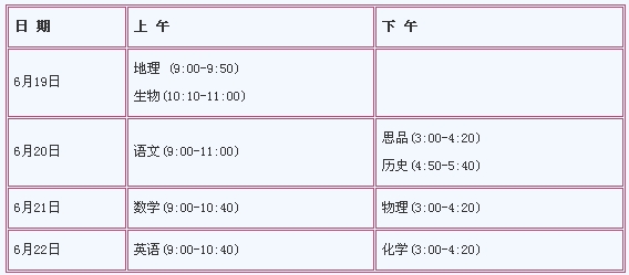 2014年廣東湛江市中考時間：6月19日至22日1