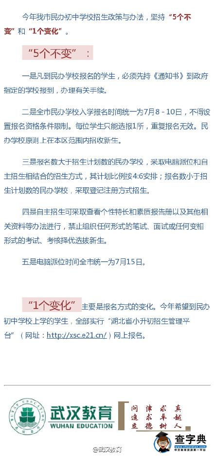2015武漢民辦小升初5個不變和1個變化1