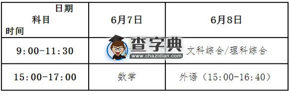2015年甘肅高考時間及科目安排1