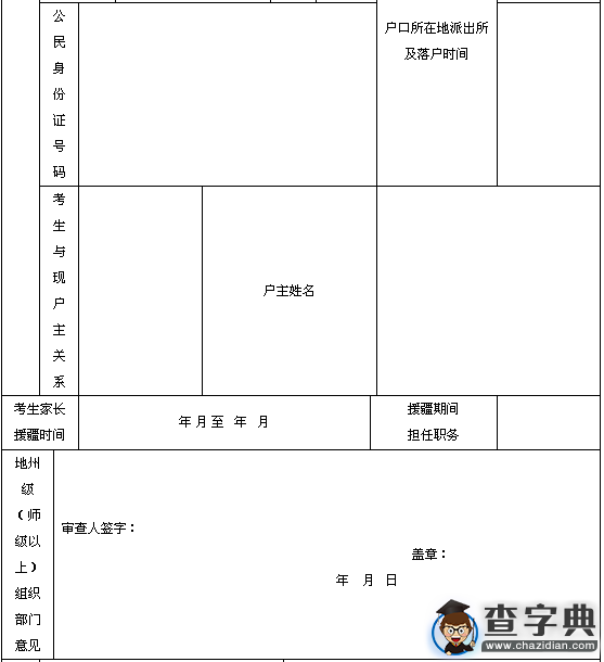 2016年新疆高考援疆干部子女報名資格審查登記表2