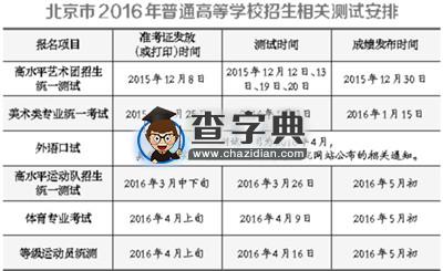 2016年北京高考6項測試時間已確定1
