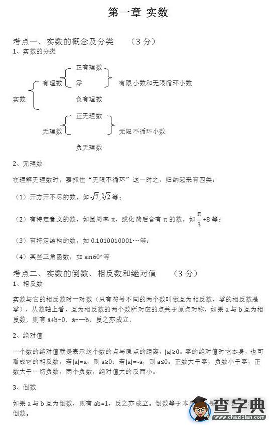 初中數學知識點總結：實數1