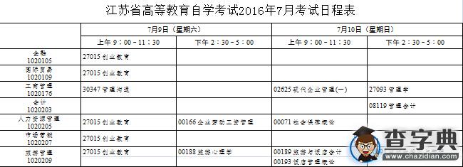 2017年7月江蘇自考時間及考試科目1