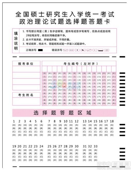 2017年考研政治真題答題卡樣張（附圖）1