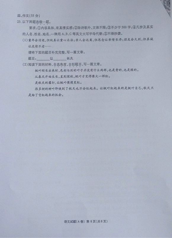 2017年重慶中考語文試題A卷 8