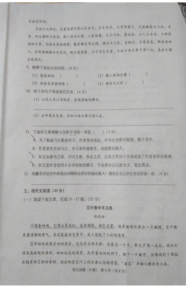 2017年重慶中考語文試題B卷 4