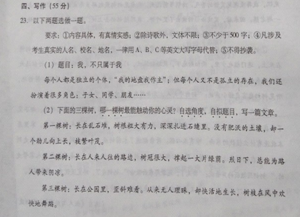 2017重慶中考語文試題B卷作文 1