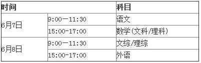 2017年山西高考考試科目及時間安排1