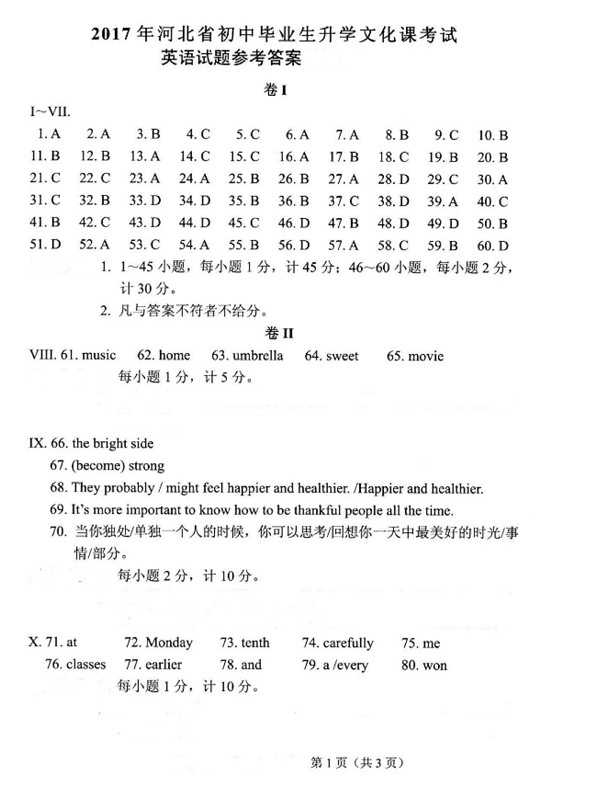 河北省2017年中考英語試題及答案13
