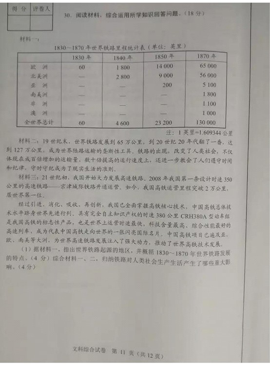 2017年河北省中考文科綜合試題11