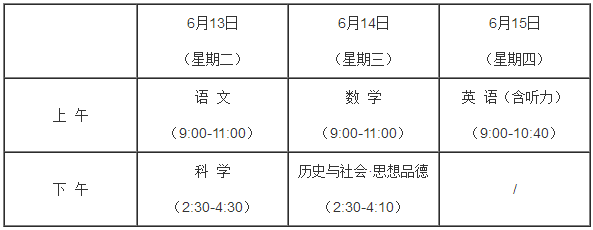 2017浙江臺州中考考試時間1