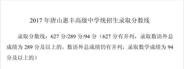 2017河北唐山中考：多所高中錄取分數線出爐2