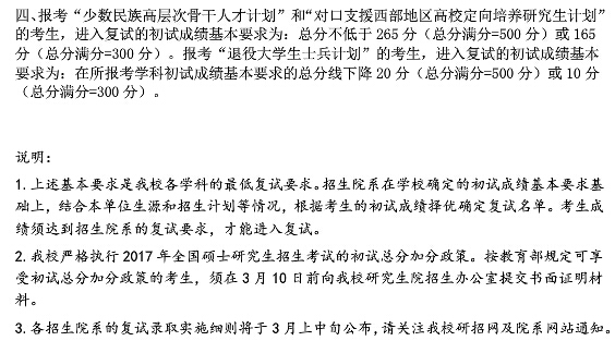 復旦大學2017年考研復試分數線公布4