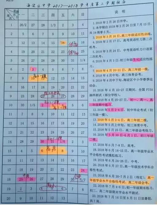 北京海淀區2018中考一模時間：5月2日至4日1