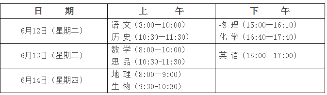 菏澤2018中考時間：6月12日-14日1